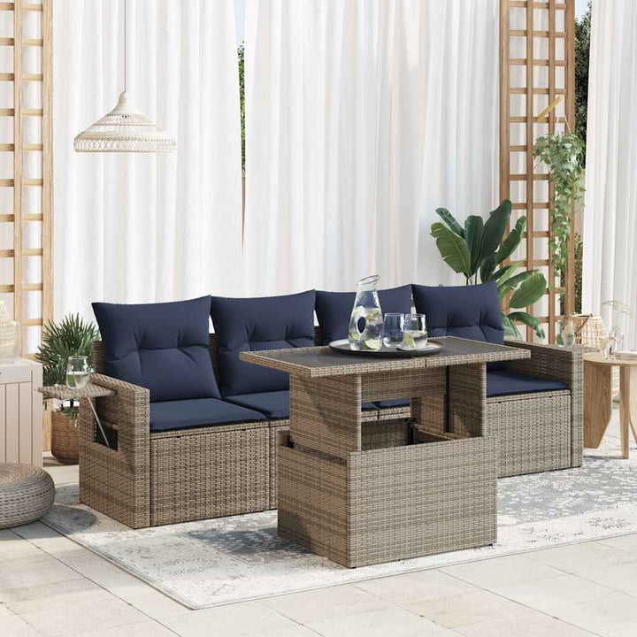 sofasæt til haven 5 dele med hynder polyrattan grå