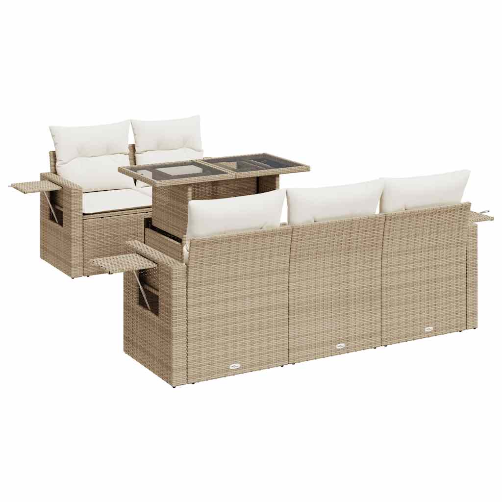 sofasæt til haven 6 dele med hynder polyrattan beige