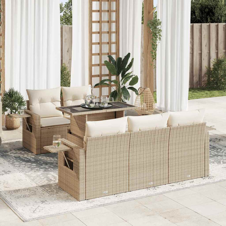 sofasæt til haven 6 dele med hynder polyrattan beige
