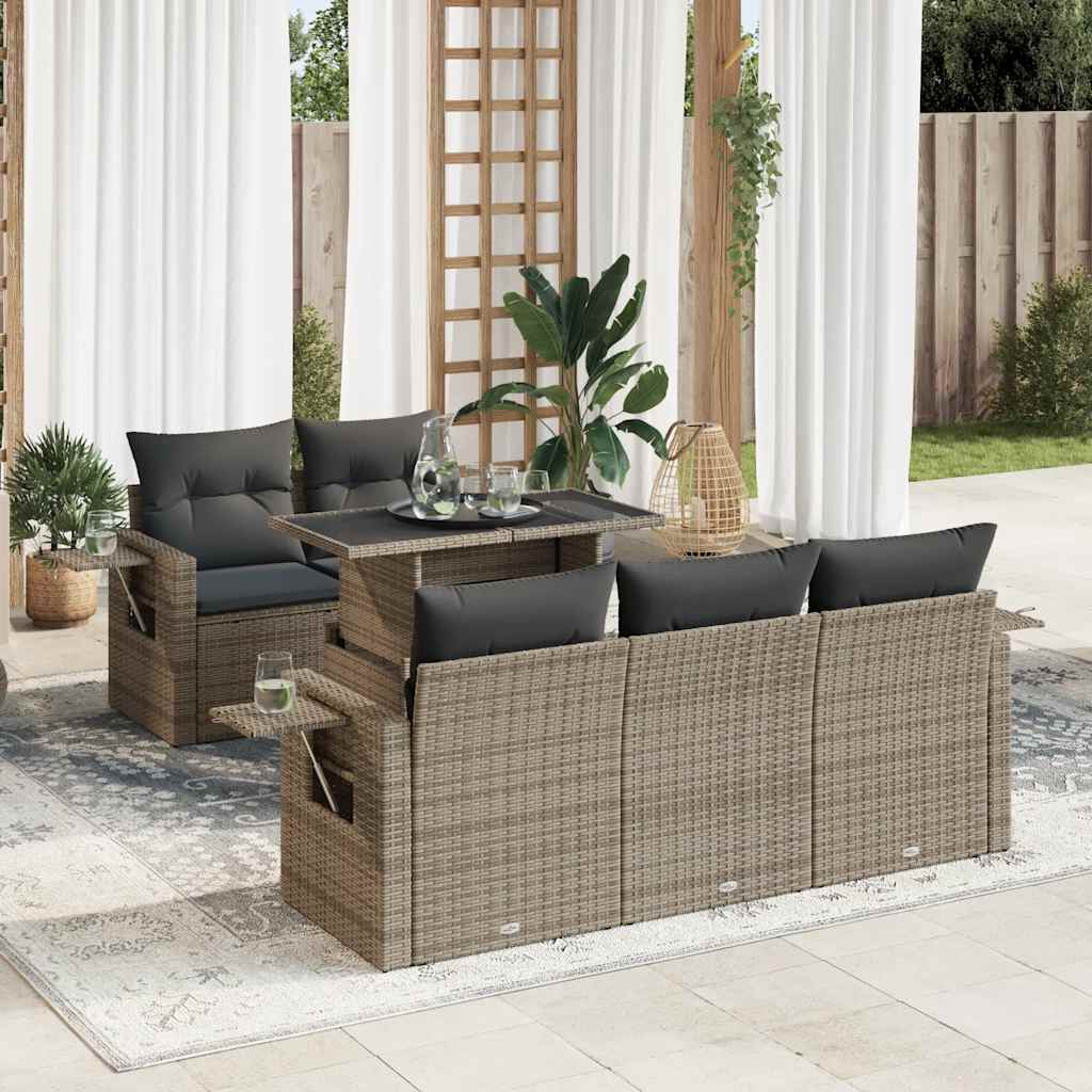 sofasæt til haven 6 dele med hynder polyrattan grå