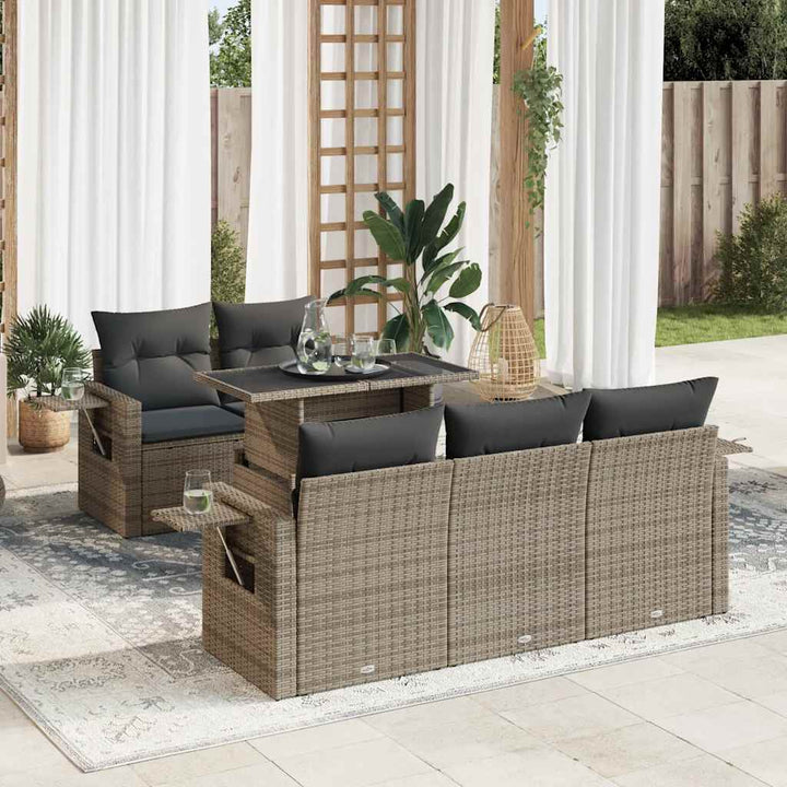 sofasæt til haven 6 dele med hynder polyrattan grå
