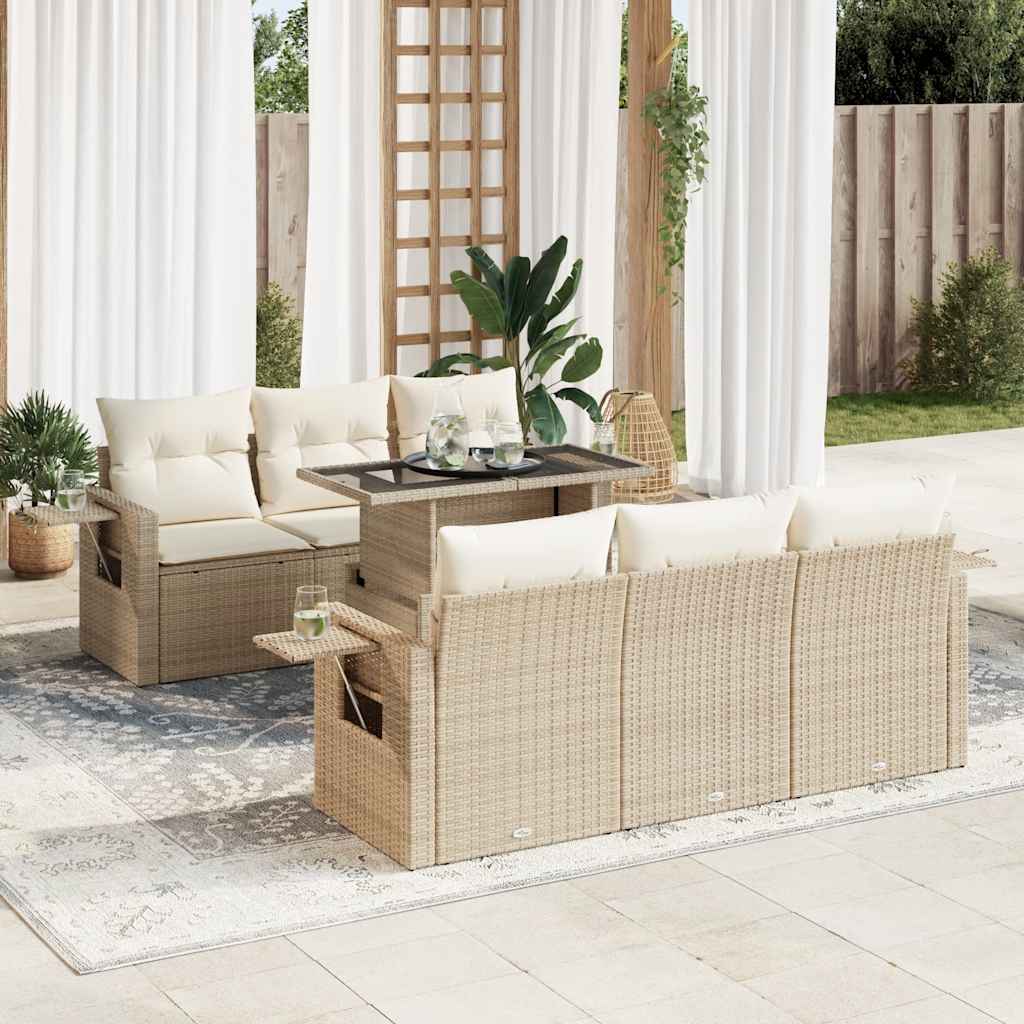 sofasæt til haven 7 dele med hynder polyrattan beige
