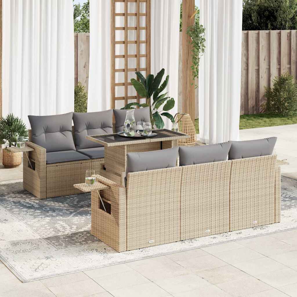sofasæt til haven 7 dele med hynder polyrattan beige