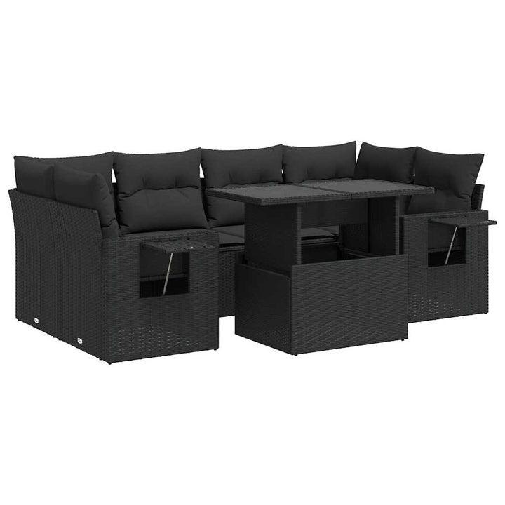 sofasæt til haven 7 dele med hynder polyrattan sort