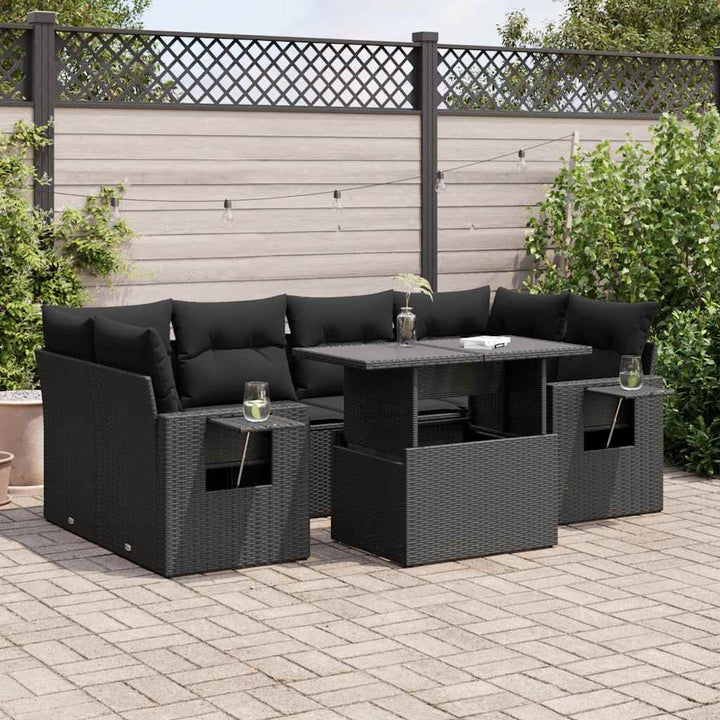 sofasæt til haven 7 dele med hynder polyrattan sort