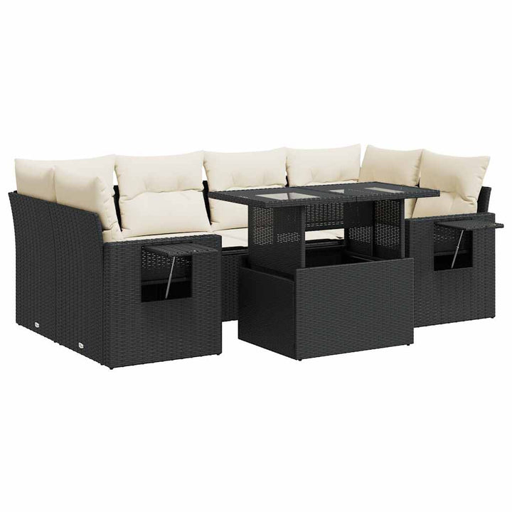 sofasæt til haven 7 dele med hynder polyrattan sort