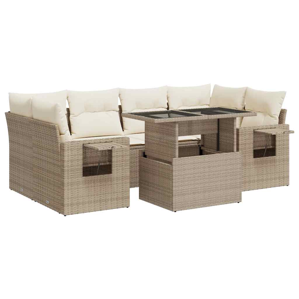 sofasæt til haven 7 dele med hynder polyrattan beige