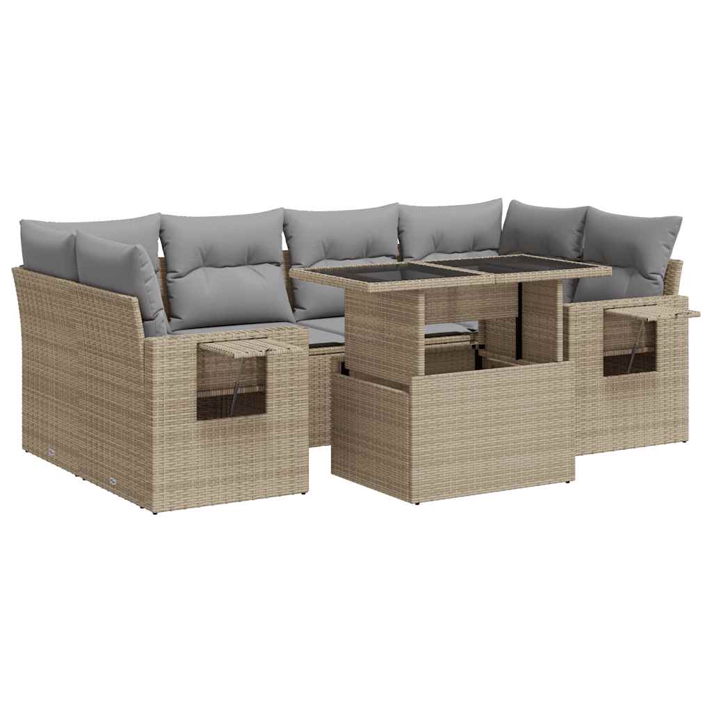 sofasæt til haven 7 dele med hynder polyrattan beige