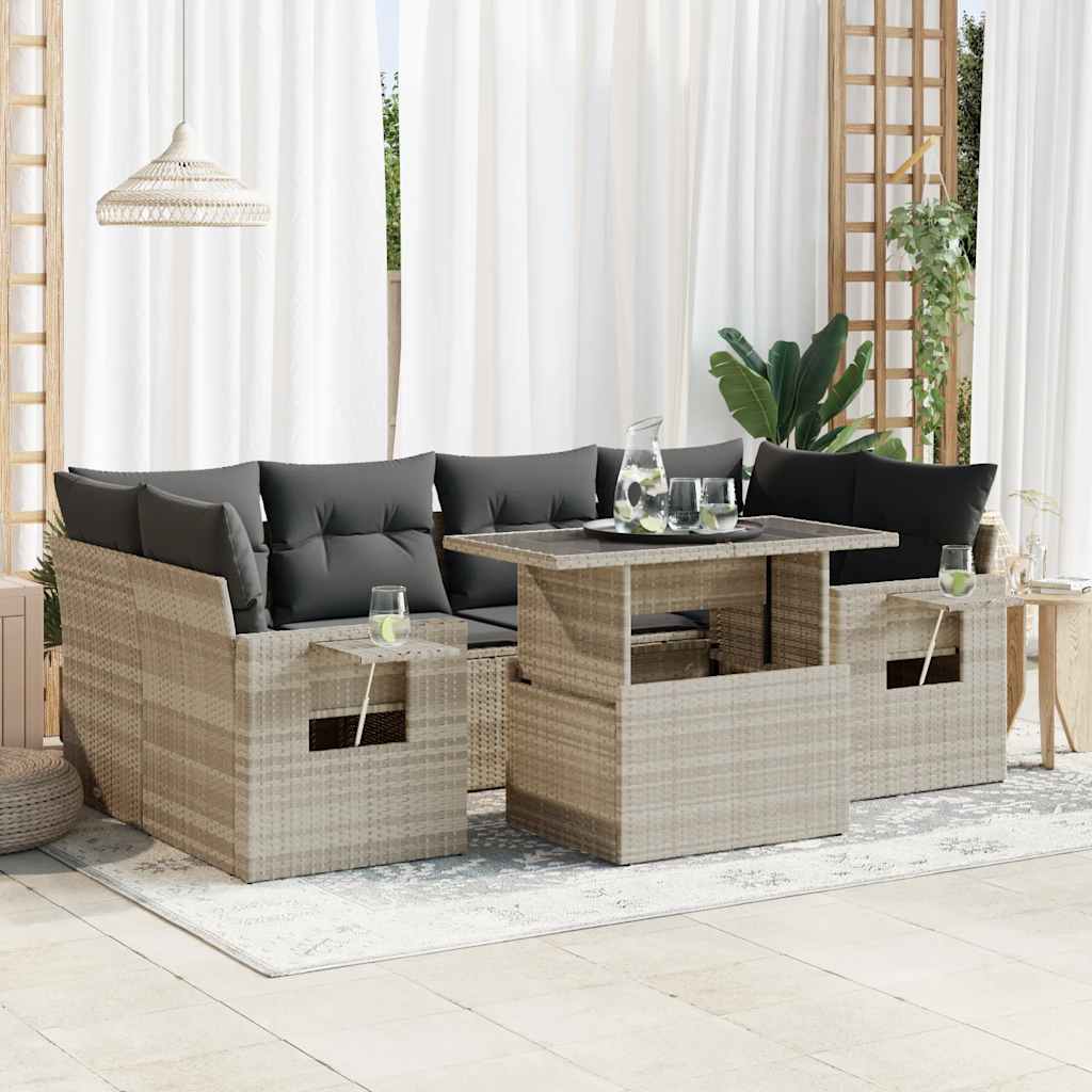 sofasæt til haven 7 dele med hynder polyrattan lysegrå