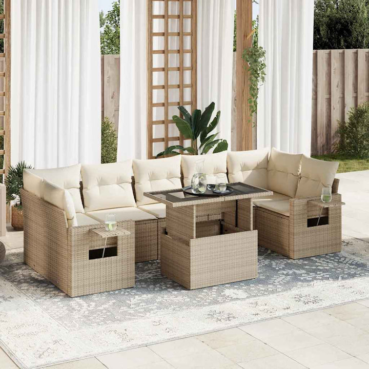 sofasæt til haven 8 dele med hynder polyrattan beige