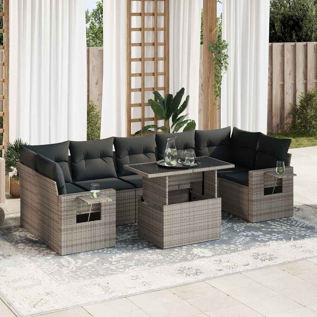 sofasæt til haven 8 dele med hynder polyrattan grå