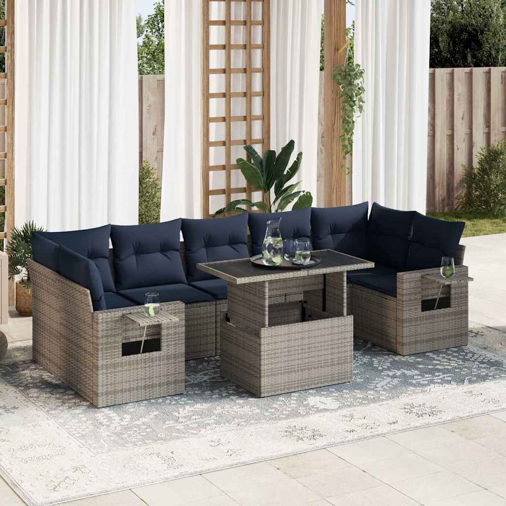 sofasæt til haven 8 dele med hynder polyrattan akacietræ grå