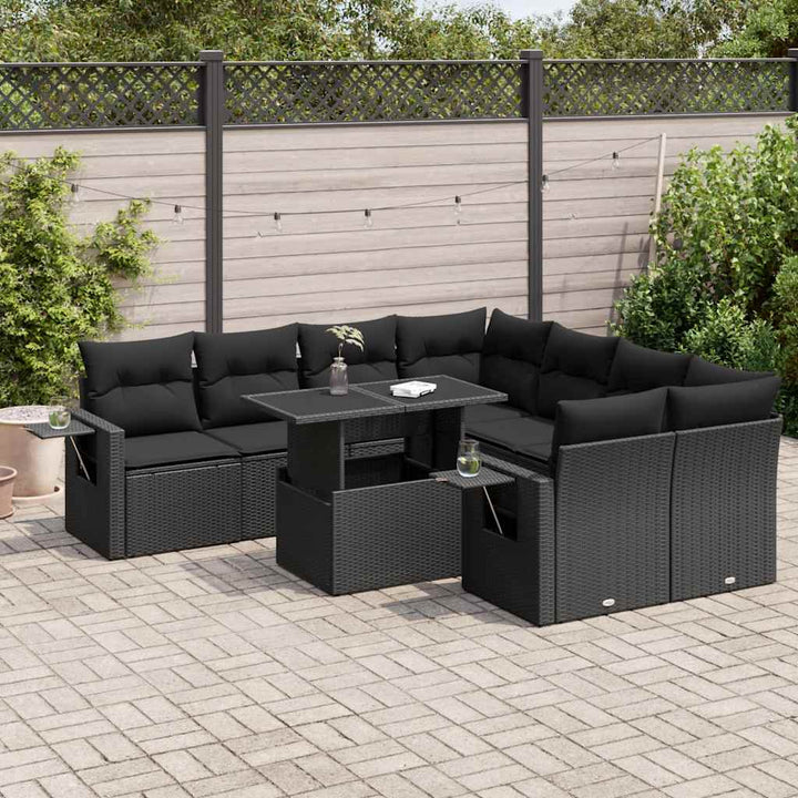 sofasæt til haven 9 dele med hynder polyrattan sort