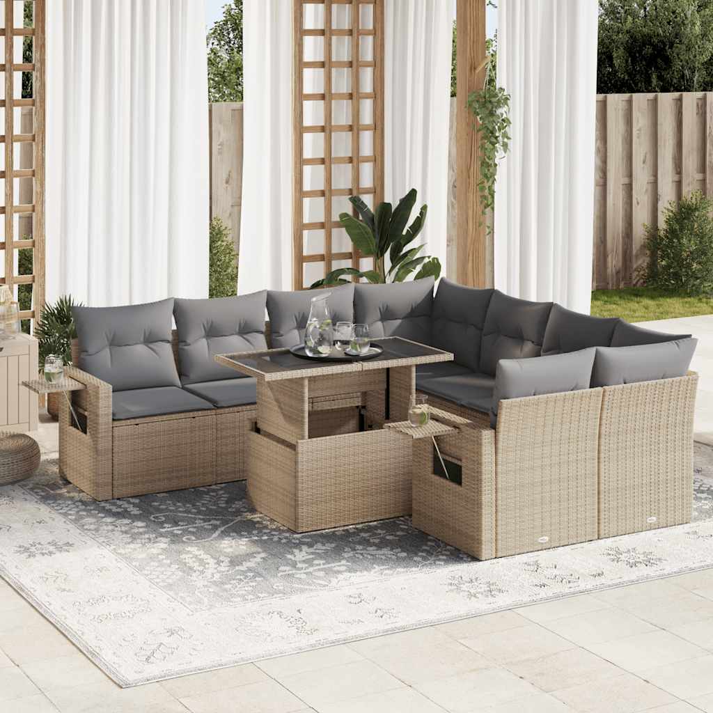 sofasæt til haven 9 dele med hynder polyrattan beige