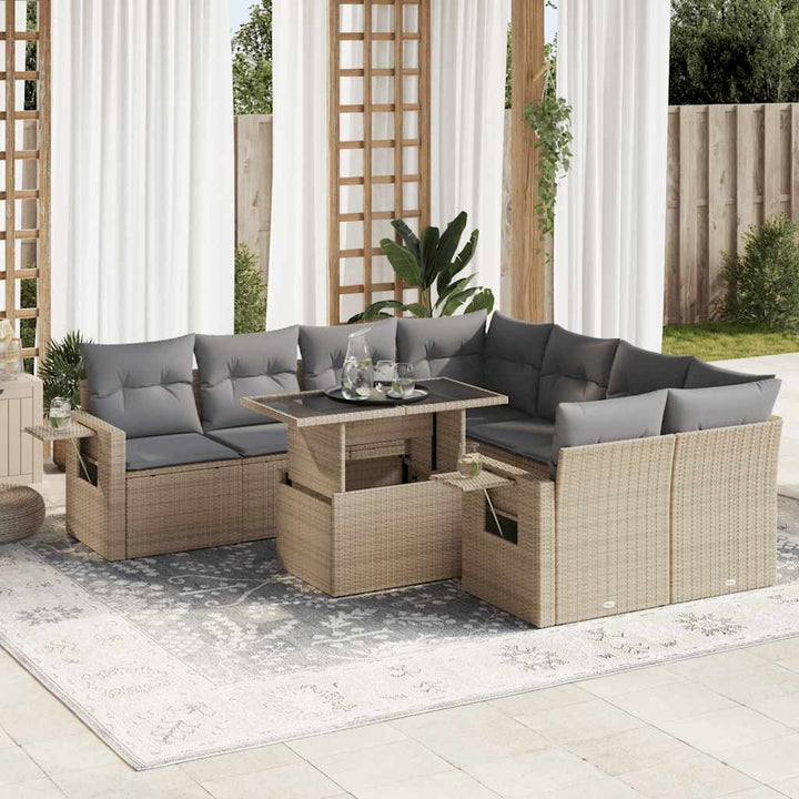 sofasæt til haven 9 dele med hynder polyrattan beige