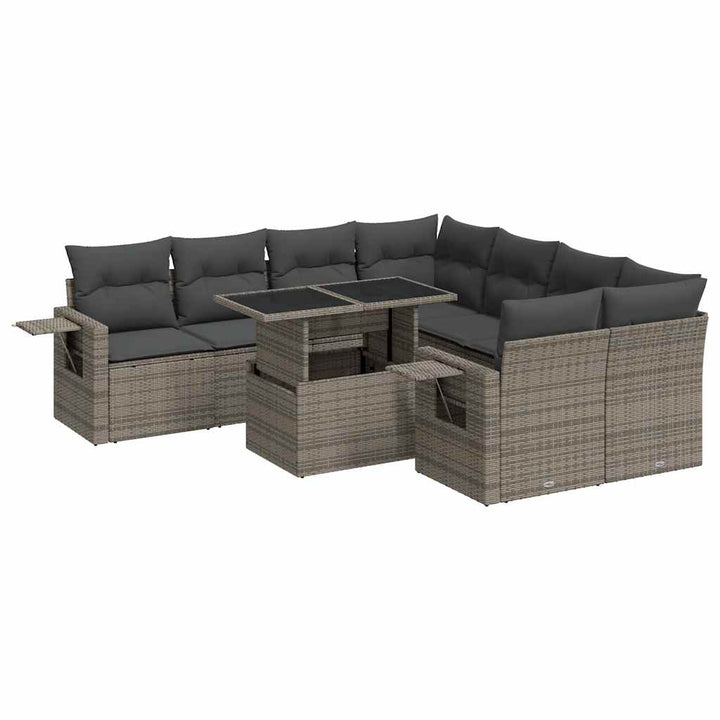 sofasæt til haven 9 dele med hynder polyrattan grå