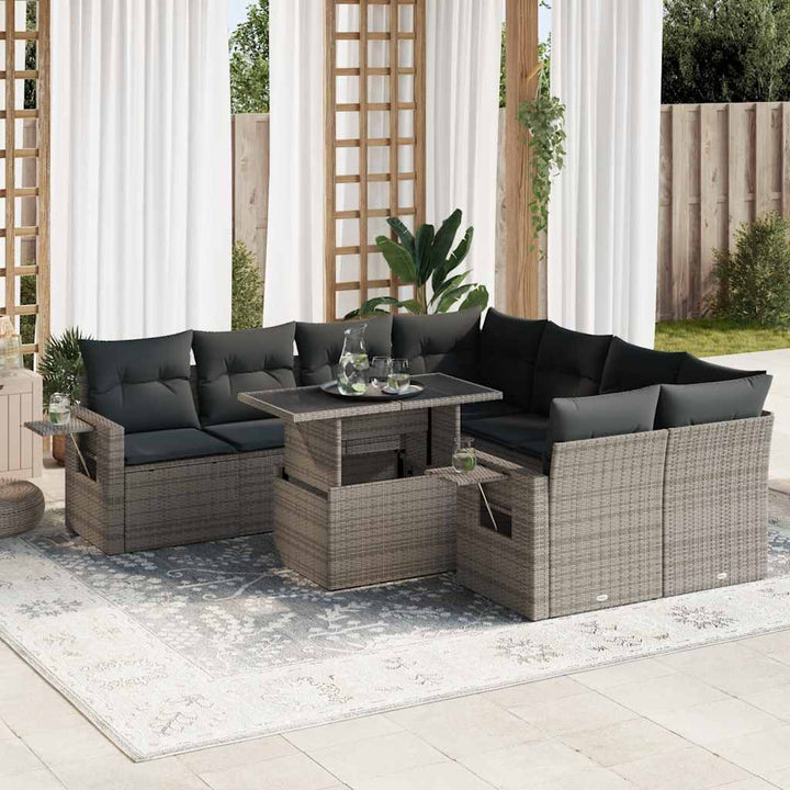 sofasæt til haven 9 dele med hynder polyrattan grå