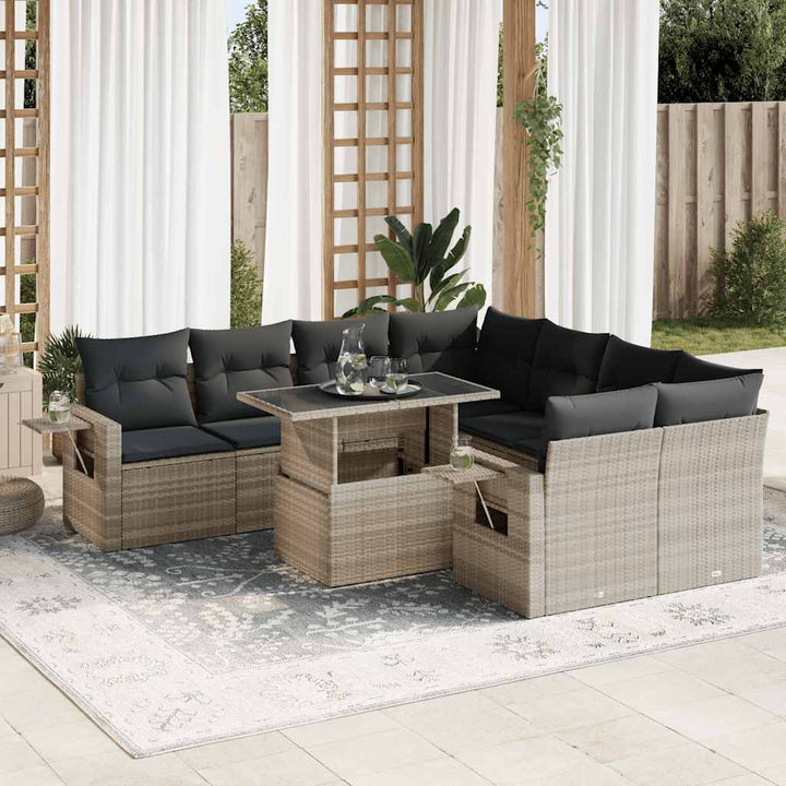 sofasæt til haven 9 dele med hynder polyrattan lysegrå