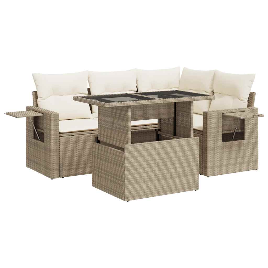 sofasæt til haven 5 dele med hynder polyrattan beige