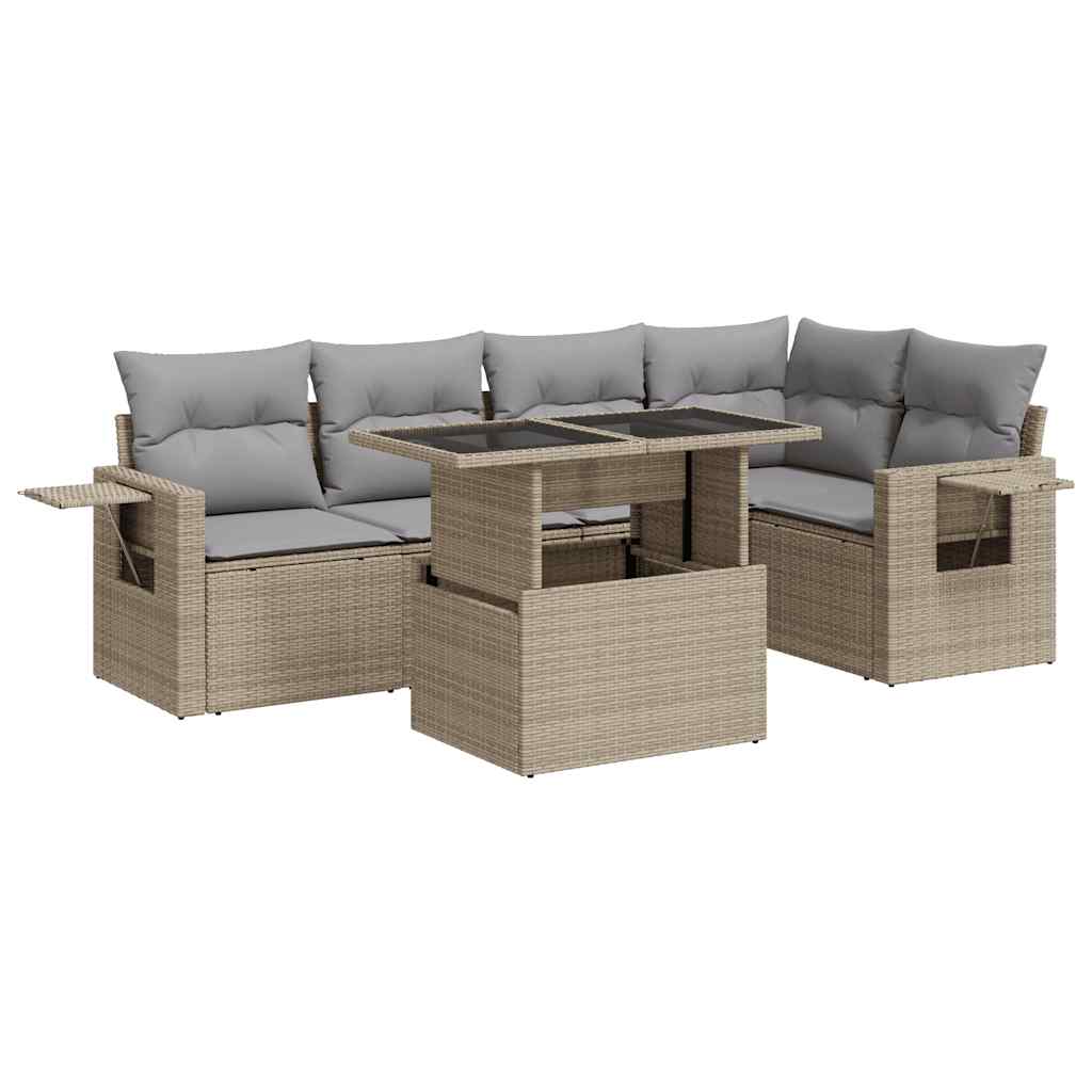 sofasæt til haven 6 dele med hynder polyrattan beige