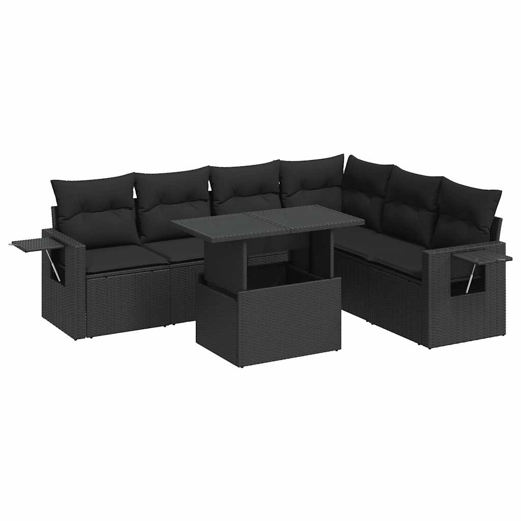sofasæt til haven 7 dele med hynder polyrattan sort