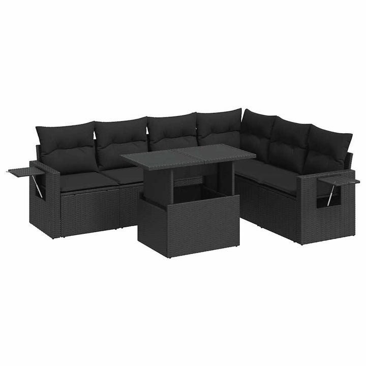 sofasæt til haven 7 dele med hynder polyrattan sort
