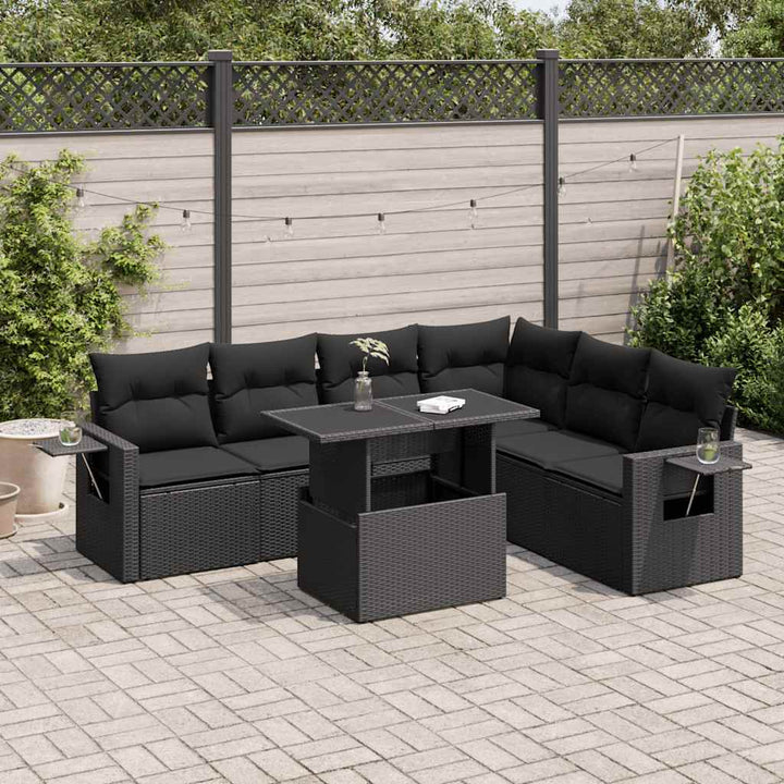 sofasæt til haven 7 dele med hynder polyrattan sort