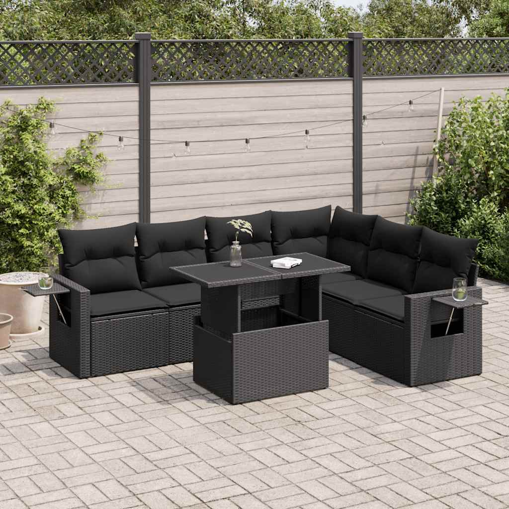 sofasæt til haven 7 dele med hynder polyrattan sort