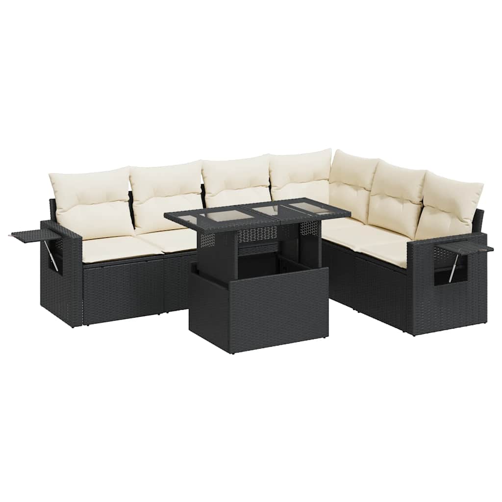 sofasæt til haven 7 dele med hynder polyrattan sort