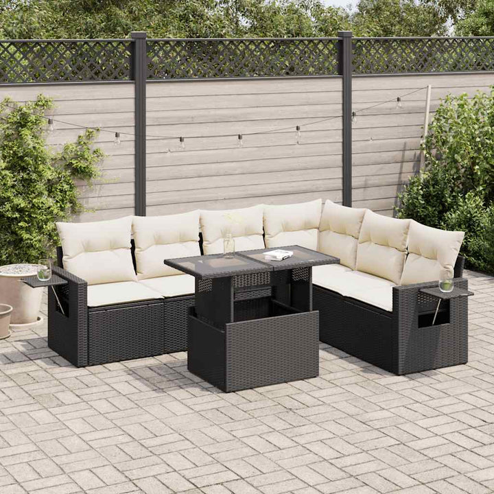 sofasæt til haven 7 dele med hynder polyrattan sort