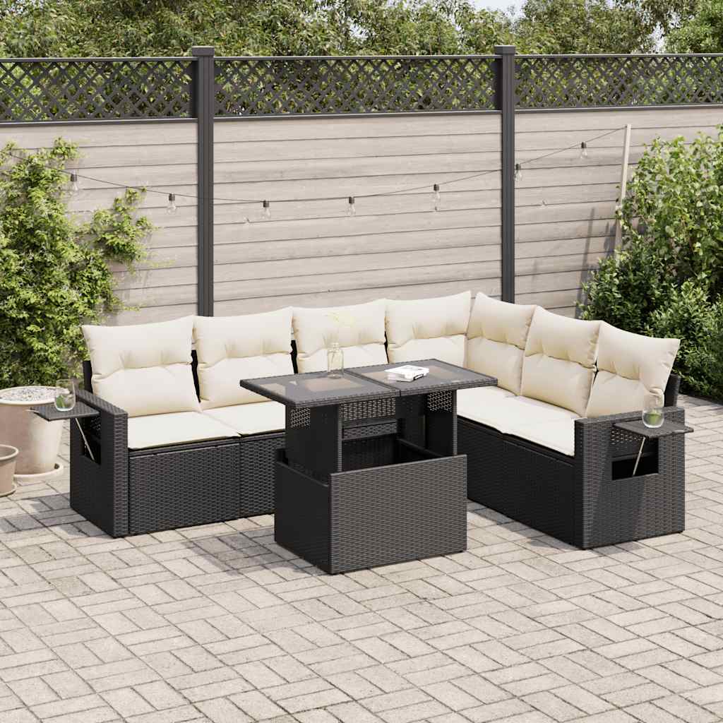 sofasæt til haven 7 dele med hynder polyrattan sort