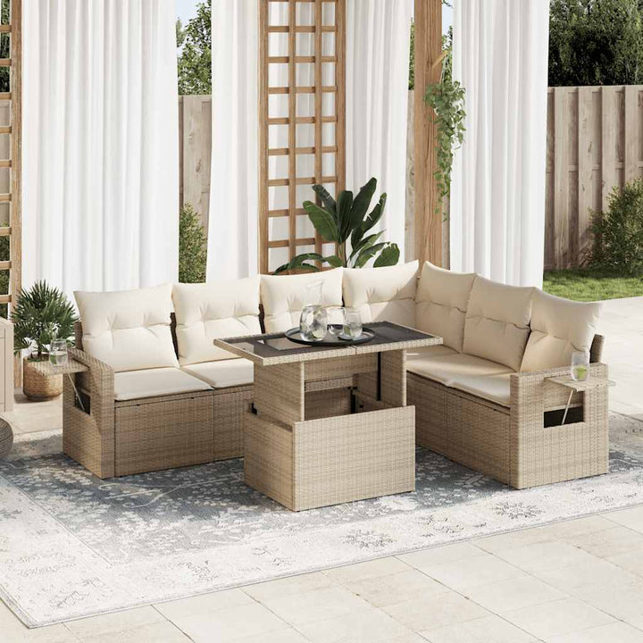 sofasæt til haven 7 dele med hynder polyrattan beige