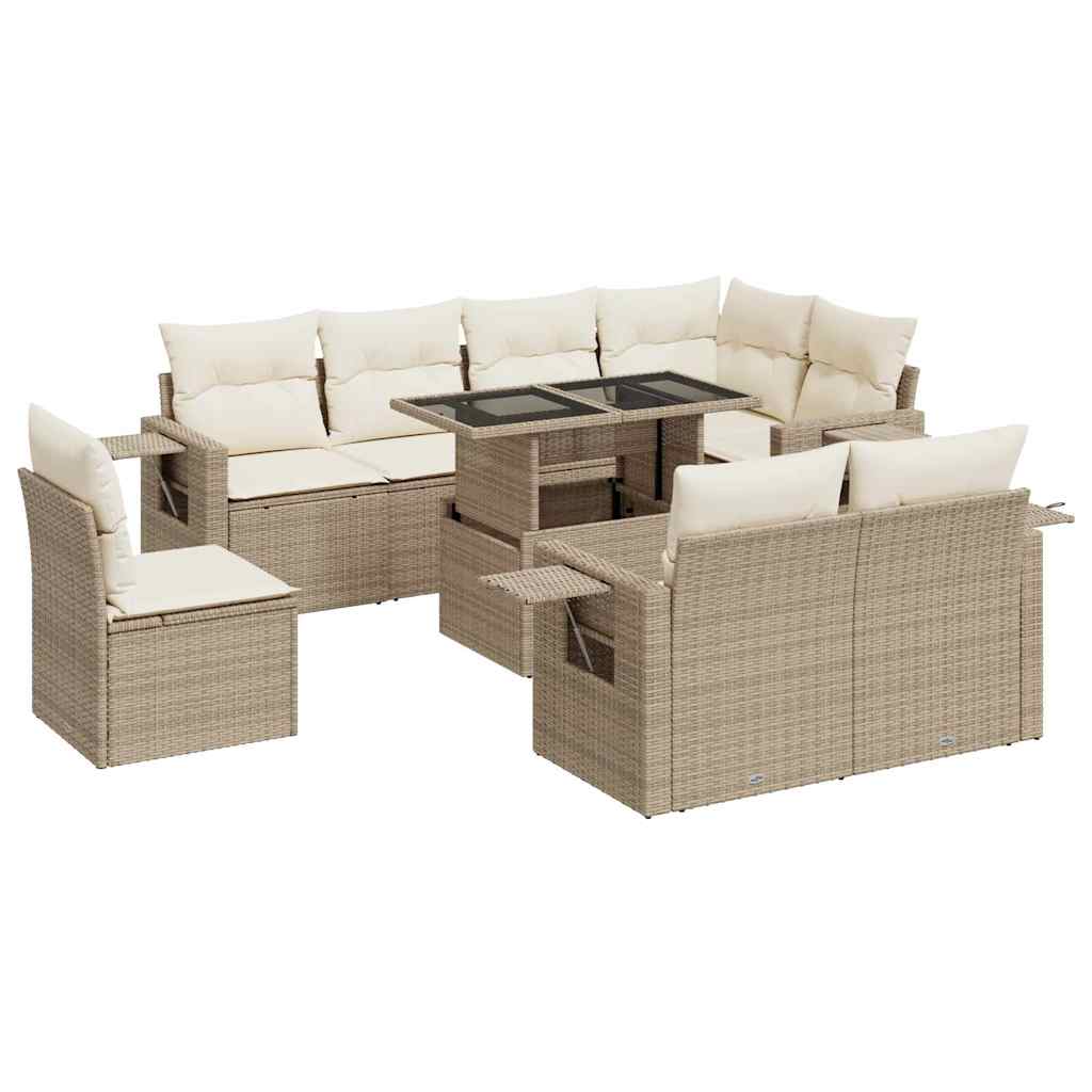 sofasæt til haven 9 dele med hynder polyrattan beige