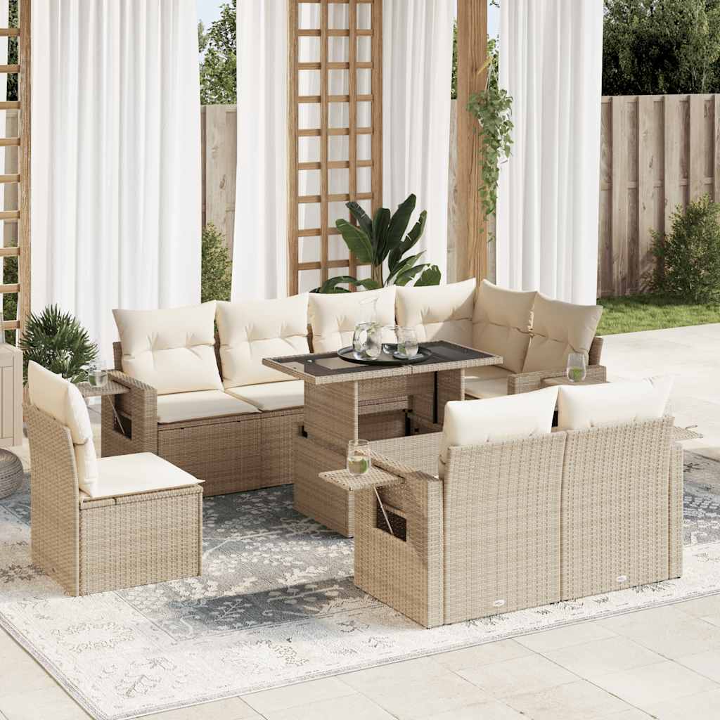 sofasæt til haven 9 dele med hynder polyrattan beige