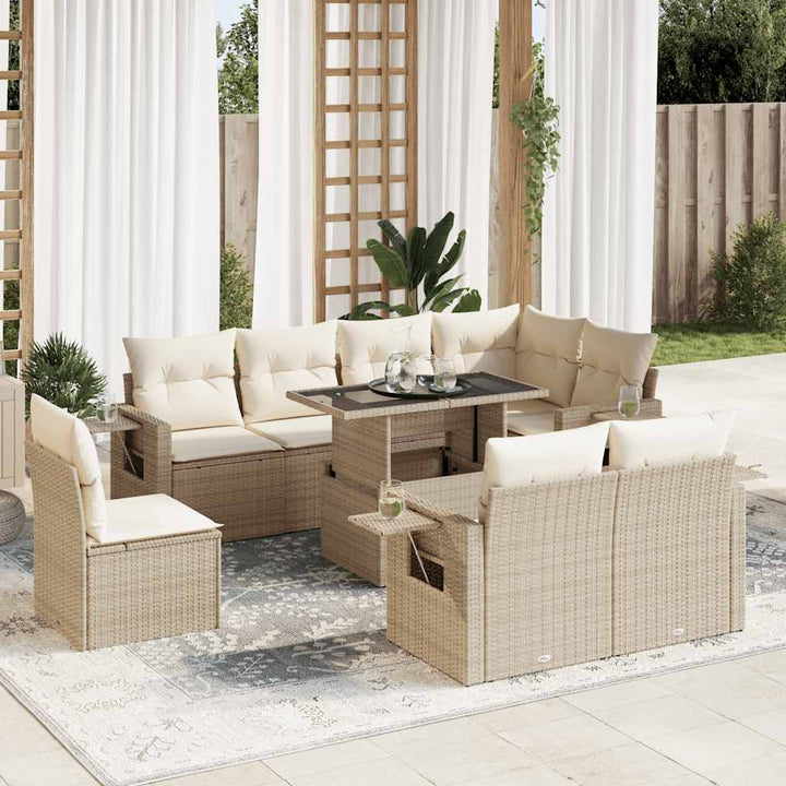 sofasæt til haven 9 dele med hynder polyrattan beige