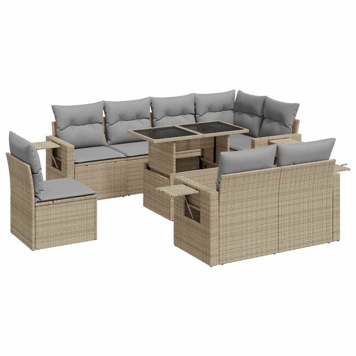 sofasæt til haven 9 dele med hynder polyrattan beige