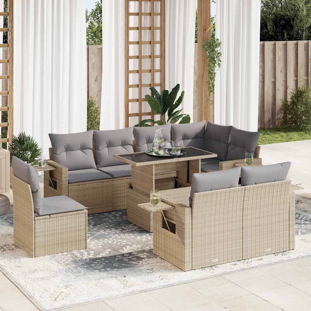 sofasæt til haven 9 dele med hynder polyrattan beige