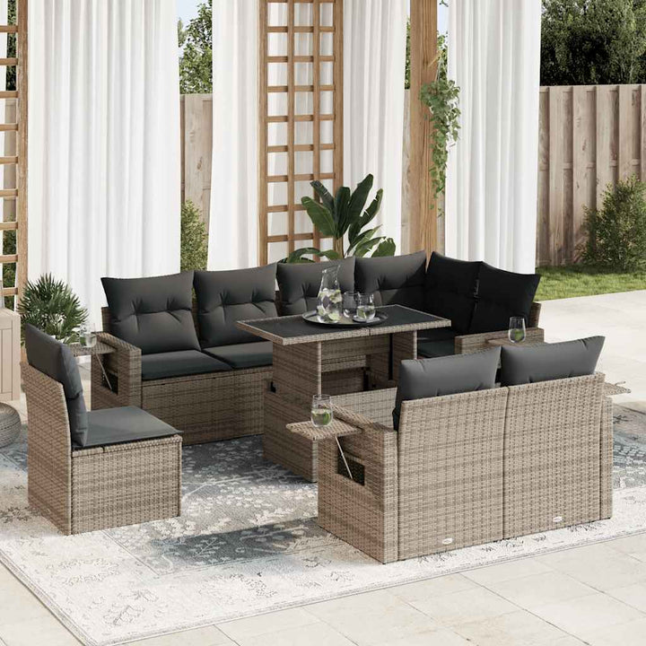 sofasæt til haven 9 dele med hynder polyrattan grå