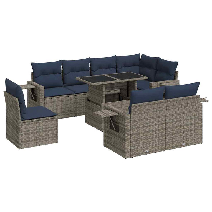sofasæt til haven 9 dele med hynder polyrattan grå