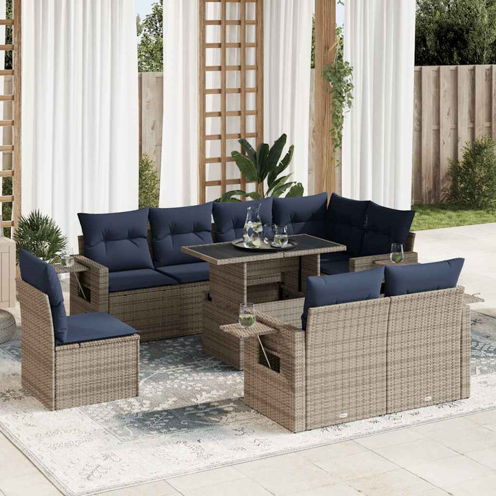 sofasæt til haven 9 dele med hynder polyrattan grå