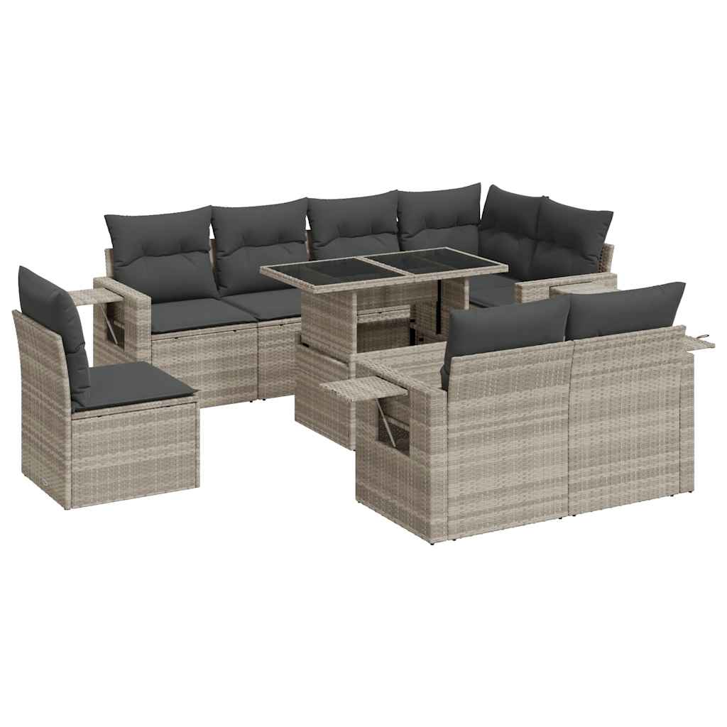 sofasæt til haven 9 dele med hynder polyrattan lysegrå