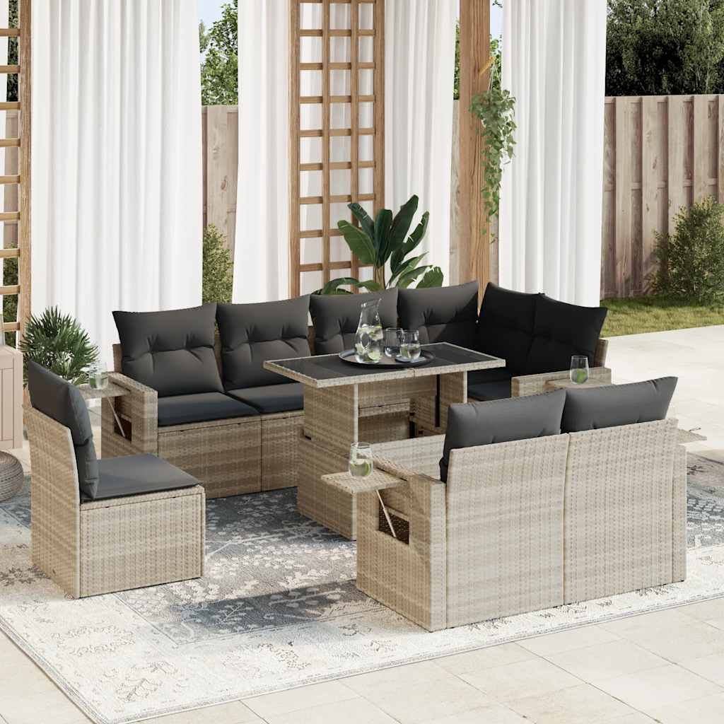 sofasæt til haven 9 dele med hynder polyrattan lysegrå