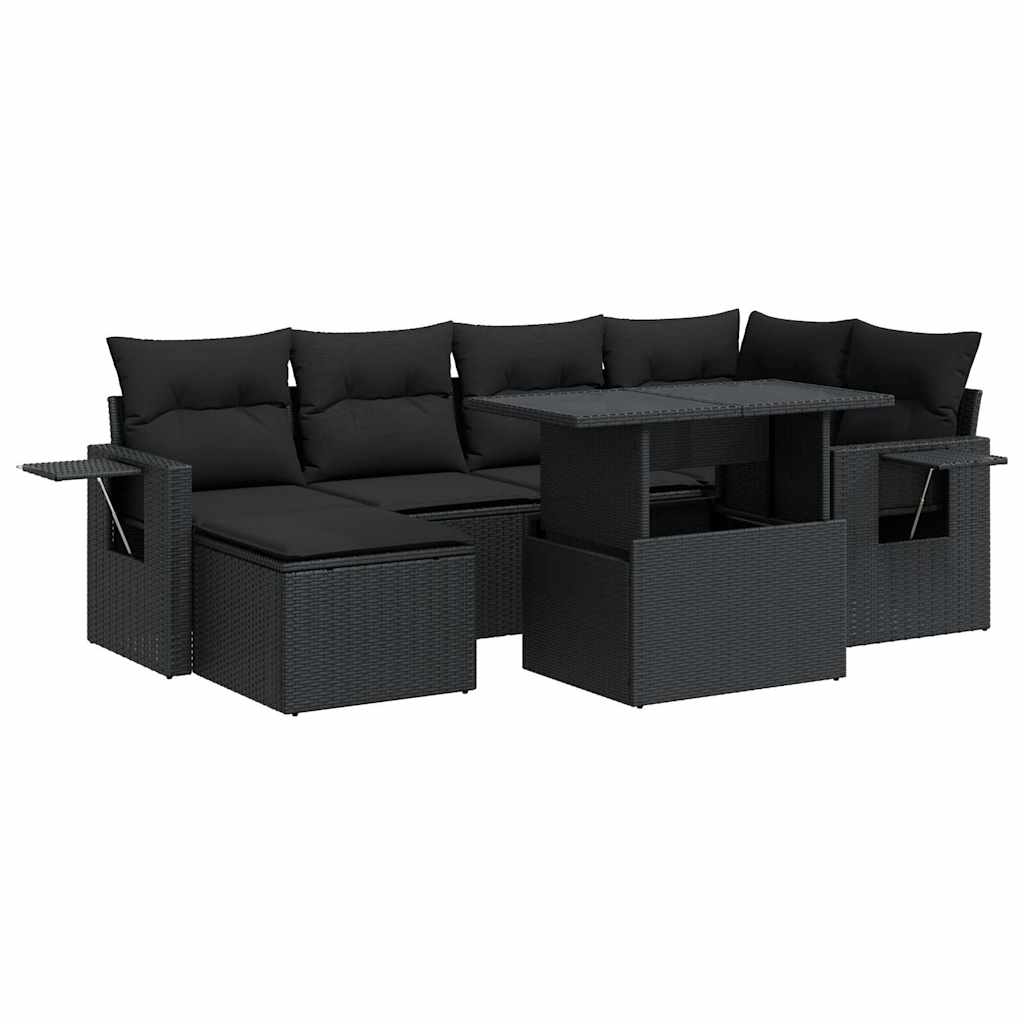 sofasæt til haven 7 dele med hynder polyrattan sort