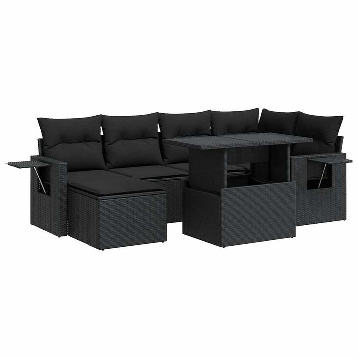 sofasæt til haven 7 dele med hynder polyrattan sort