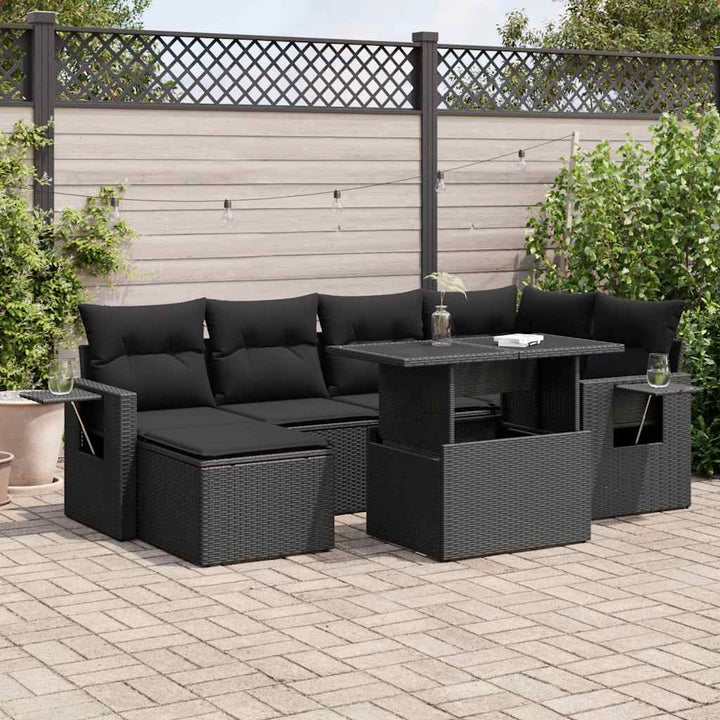 sofasæt til haven 7 dele med hynder polyrattan sort