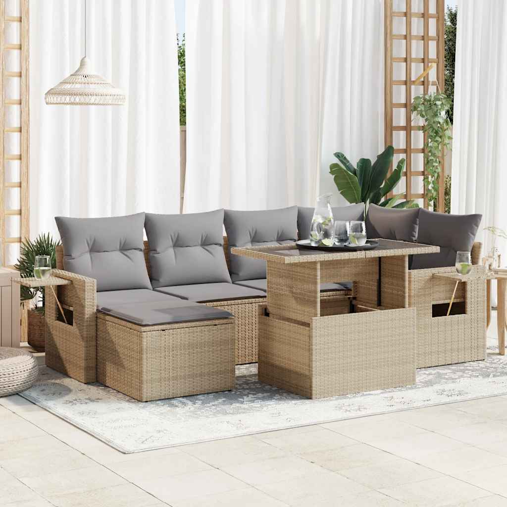 sofasæt til haven 7 dele med hynder polyrattan beige