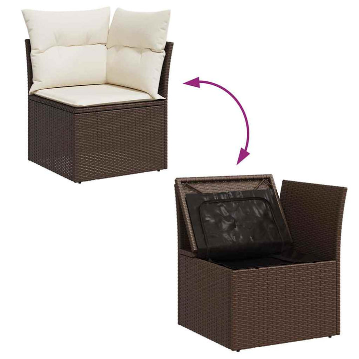 sofasæt til haven 7 dele med hynder polyrattan brun