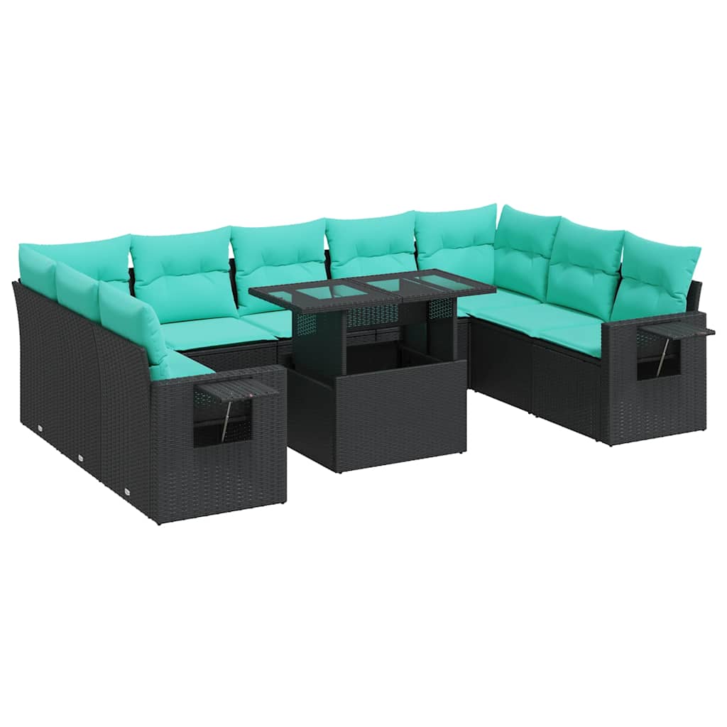 sofasæt til haven 10 dele med hynder polyrattan akacietræ sort