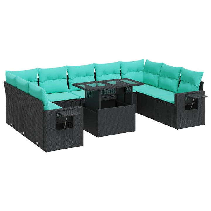sofasæt til haven 10 dele med hynder polyrattan akacietræ sort