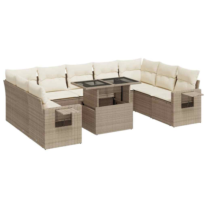 sofasæt til haven 10 dele med hynder polyrattan beige